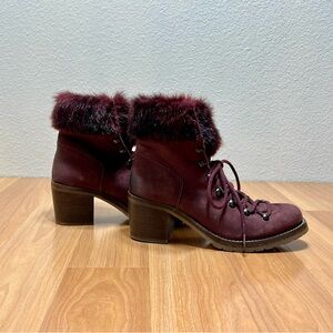 Steven by Steve Madden Huck Burgundy Leather Faux Fur Lace-Up Boots Size 8 women